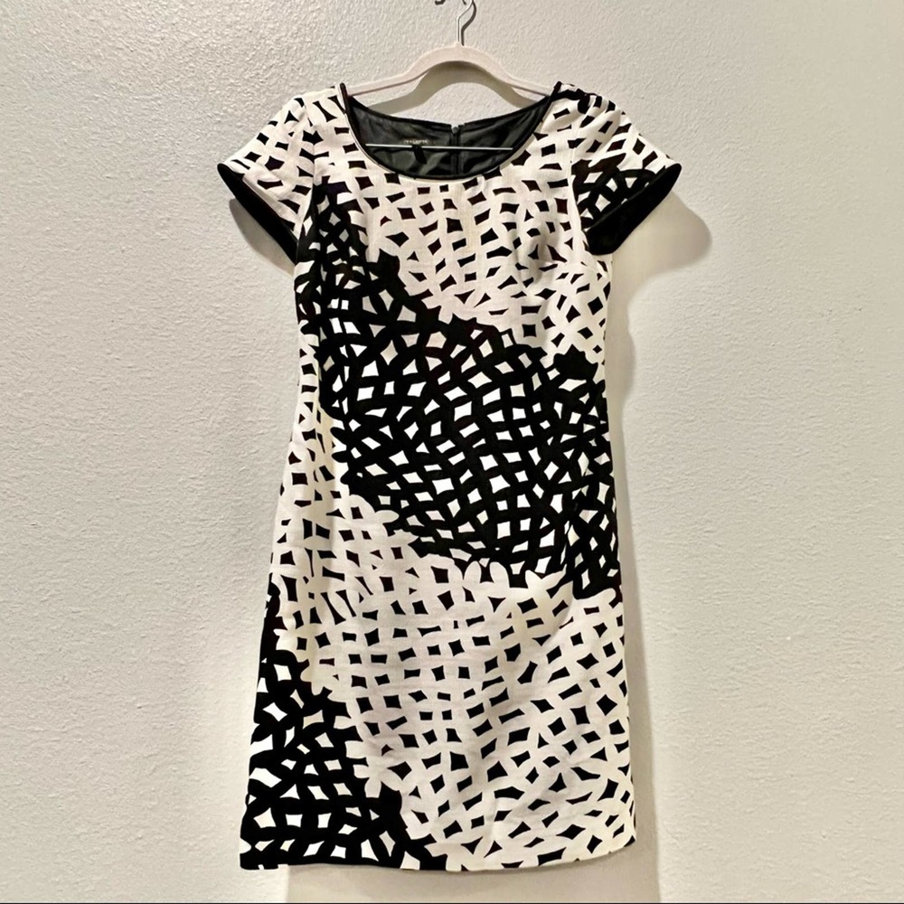 Talbots Black and White Asymmetrical Sheath Dress